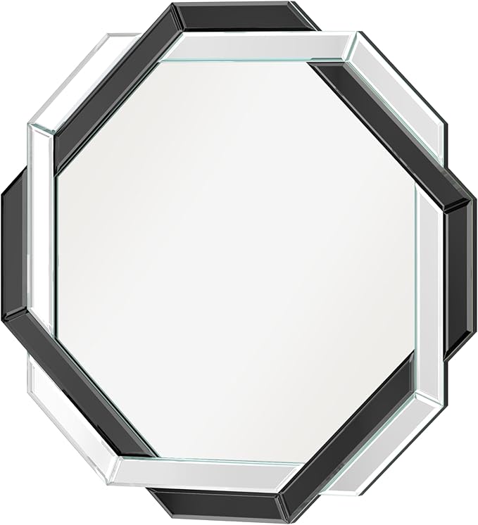 Bathroom Mirror Black-24”X24” Wall Mirrors Decorative, Beveled Edge Frameless Mirror for Wall Bathroom, Vanity Room, Bedroom, Living Room and Enterway