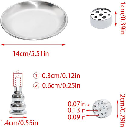3 in 1 Incense Burner Set, 5.51 Inch Incense Holder, Gourd-Shaped Tray, Silver Metal