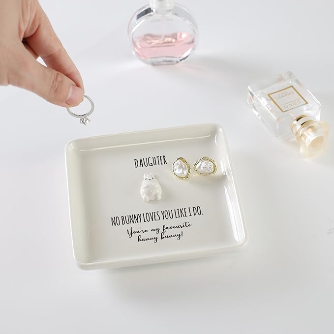 HOME SMILE Daughter Gift from Mom Chritsmas Valentines,Gifts for Daughter Bunny Ring Dish Birthday Thanksgiving Wedding Mothers Day