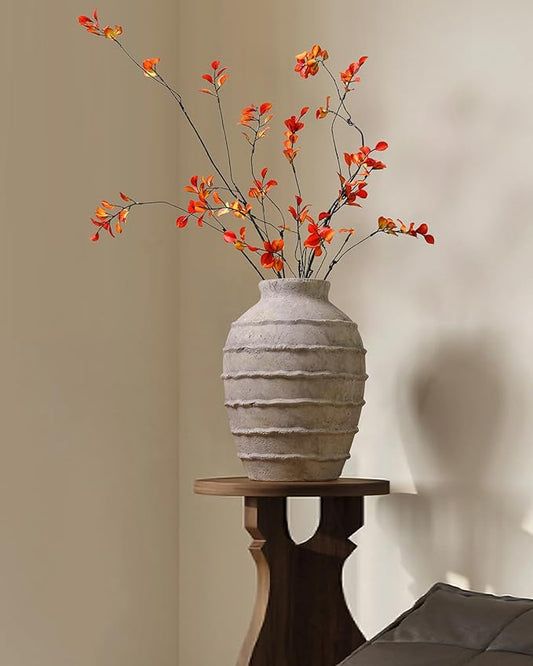 Kokrose Terracotta Vase, White Grey Rustic Farmhouse Decor, Vintage Large Pottery Clay Vase, Ceramic Flower Vases for Centerpieces, Table Top Fireplace Mantel Decor