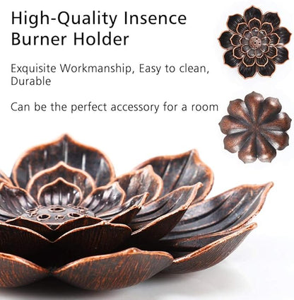 Accmor Zinc Alloy Incense Holder, Lotus Stick Incense Burner, Incense Holder for Stick/Coil/Cone Incense with Ash Catcher, Copper, 2 Pack