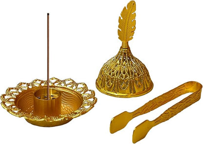 Majewel 3 in 1 Incense Holder, Vintage Incense Holders for Sticks with 9 Holes, Incense Burner Ash Catcher, Brass Incense Stick and Cone Burner for Meditation, Yoga, Home Decor (Feather)