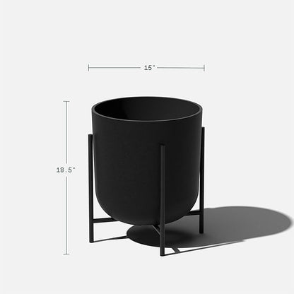 Veradek Mason Series Raised Lima Planter - Round Planter for Patio/Balcony | Plastic-Stone Composite w/Metal Plant Stand | Modern Décor for Plants