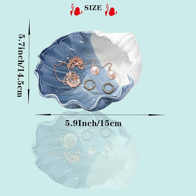 Shell Ring Holder for Jewelry, Ceramic Jewelry Tray, Candy Dishes Trinket Tray, Jewelry Tray Jewelry Plate Small Key Bowl for Entryway Table Birthday Home Party Decor (J STYLE)