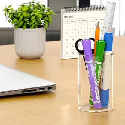 NIUBEE Clear Acrylic Pen Holder for Desk, Round Acrylic Pencil Cup Holder Makeup Brush Organizer, Desk Organizer for Office Desk Accessory - 4 Pack