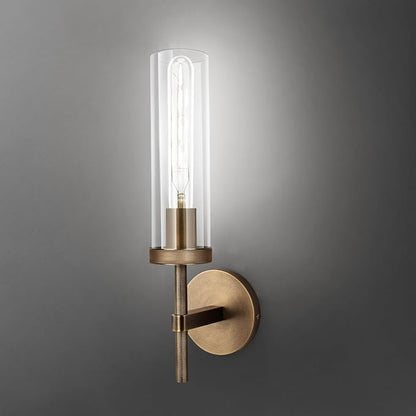 Bronze Wall Sconces White Light, 15'' Brushed Brass Knurled Bathroom Sconces Wall Lighting Vanity Light with Clear Glass, Indoor Wall Mount Light for Living Room Mirror Bedroom Stairs