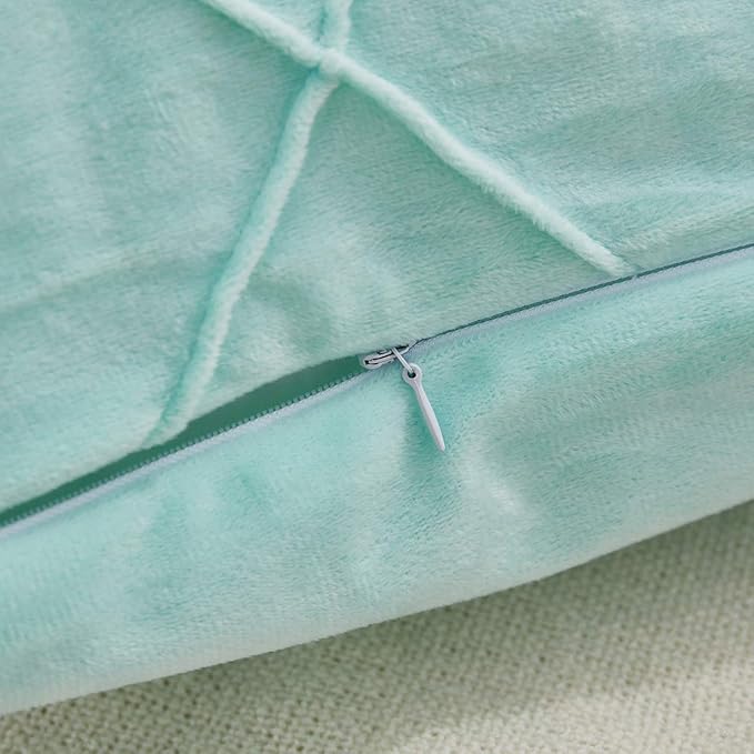 JAUXIO Diamond Pinch Pleated Crystal Velvet Pillowcases 2 Pack Solid Pintuck Throw Cushion Cover for Home Decor Hidden Zipper Closure (Mint Aqua, Standard)