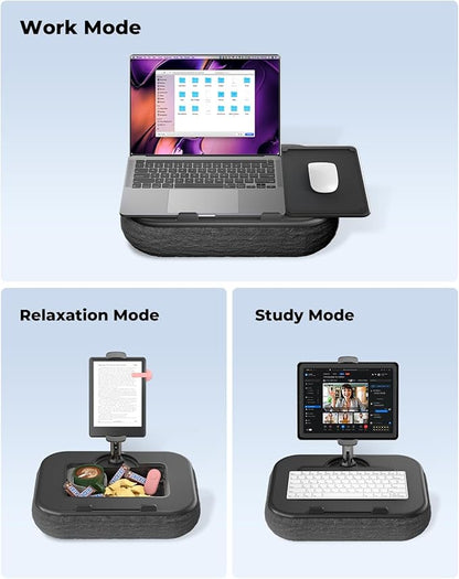 Viozon Kindle Pillow Stand Holder, Phone holder for Bed, Laptop Lap Desk with Mouse Pad,Compatible with 4.7-13" Kindle/Tablet/Phone,10-15"Laptop, Snack Bowl&Cup Attachment&Detachable 360°Stand Arm, B