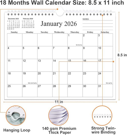 2026 Calendar - 18 Months Calendar 2026 from January 2026 to June 2027, Wall Calendar 2026 with Thick Paper for Home/Office/School, 8.5" x 11", Black