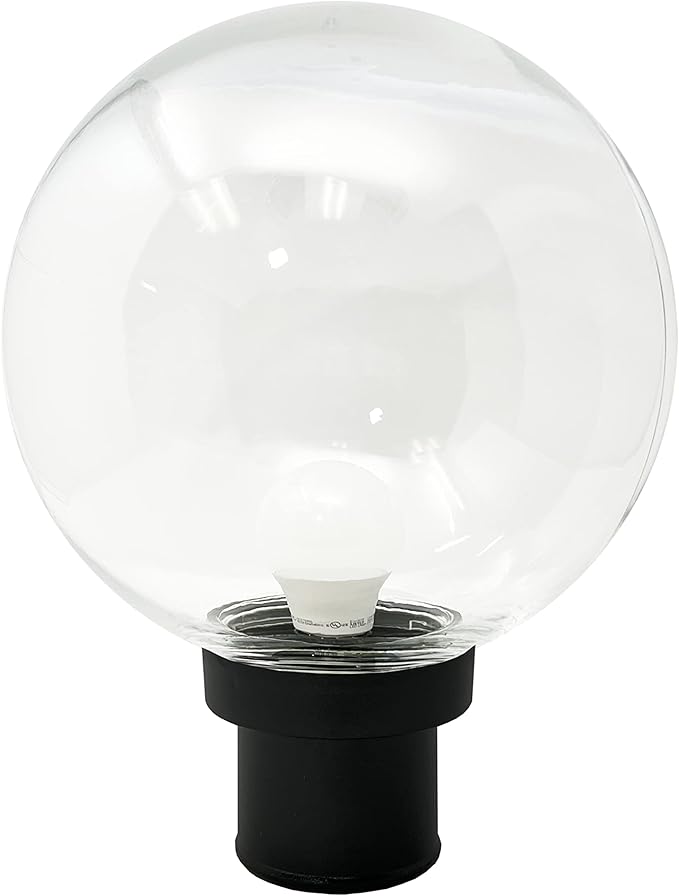 KASTLITE Lamp Post Globe Combo Lighting Fixture | 10" Clear Acrylic Lens with Black Fitter & Twist Lock Mounting | Fits 3" Diameter Posts (Not Included) | Comes with with 5000K LED Bulb