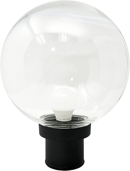 KASTLITE Lamp Post Globe Combo Lighting Fixture | 10" Clear Acrylic Lens with Black Fitter & Twist Lock Mounting | Fits 3" Diameter Posts (Not Included) | Comes with with 5000K LED Bulb