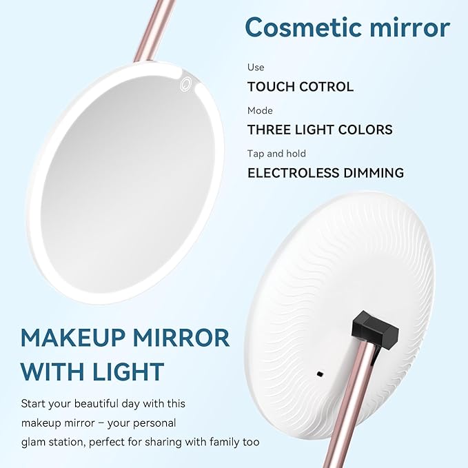 Makeup Mirror with Lights, 4K Ultra-Clear Reflection, Long-Press Adjustable Brightness, 3 Glow Settings, Flexible Multi-Angle Design – Perfect for Makeup and Valentines Day Gifts for Her