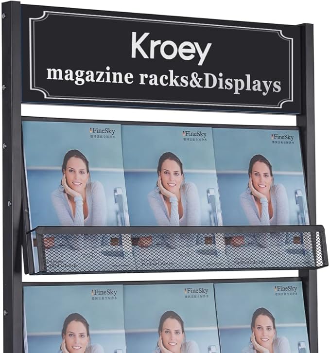 floor magazine rack brochure display stand for offices and public reception area，literature rack with 4 Universal wheels (70"×27×13.8")