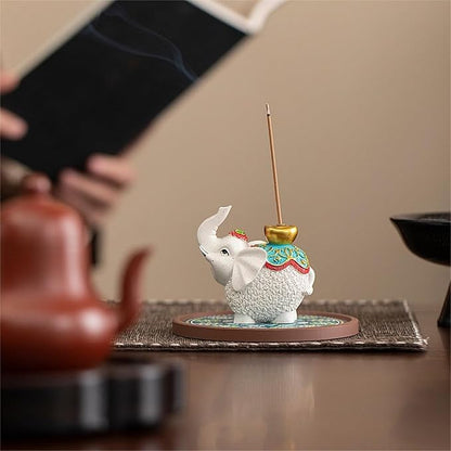 Lucky Elephant Incense Holder - Handmade Burner with Ash Tray for Meditation Yoga, Home Decor & Spiritual Gifts
