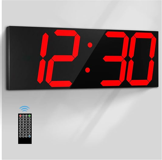 18.7‘’Large Digital Wall Clock,LED Digital Clock with Big Number,Multi-Function Remote Controlled Wall Clock with Timer, Alarm and Calendar Display(Red)