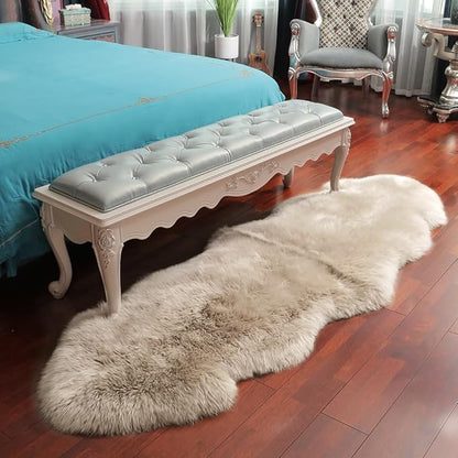 Premium Genuine Fur Sheepskin Rug Real Australia Sheepskin Natural Luxury Fluffy Lambskin Fur Area Rug Seat Covers for Kids Bedroom Sofa Chair Cover (Creamy Gray, Double Pelt/2ft x 6ft)
