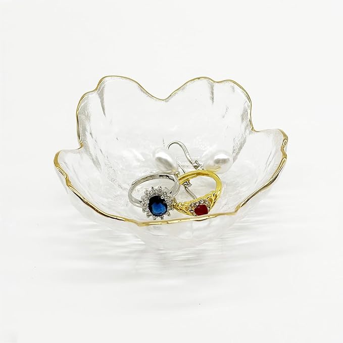 Glass Jewelry Dishes for Women, Small Ring Dish Engagement Gifts, Crystal Ring Holder Dish Jewelry Bowl, Flower Jewelry Holder Dish, Nightstand Decor Jewelry Tray, Jewelry Plate Trinket Dish