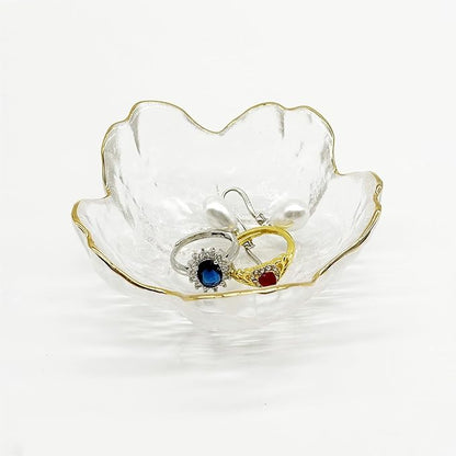 Glass Jewelry Dishes for Women, Small Ring Dish Engagement Gifts, Crystal Ring Holder Dish Jewelry Bowl, Flower Jewelry Holder Dish, Nightstand Decor Jewelry Tray, Jewelry Plate Trinket Dish