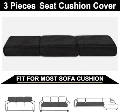 NAISI Couch Cushion Covers 3 Pieces Velvet Stretch Sofa Seat Covers or Backrest Covers Soft Individual Couch Covers for Sectional Sofa(3 Pcs for 3-Seat Cushion,Black)