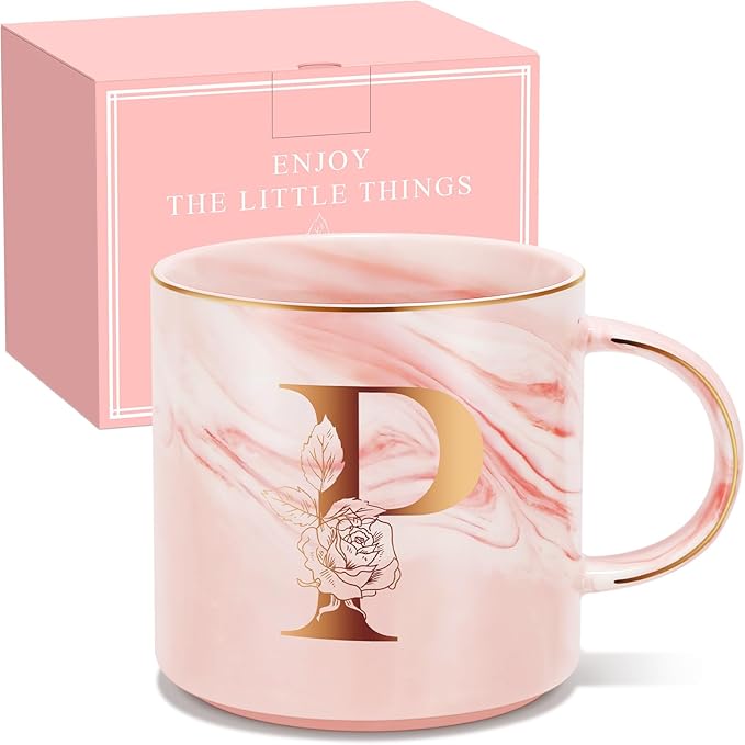 Valentines Day Gifts for Her, Anniversary Birthday Galentines Gifts for Women Mom Grandma Friend Sister Wife Teacher Coworker, Personalized Initial Customized Gift Monogrammed A-Z Coffee Mug 12 OZ(P)