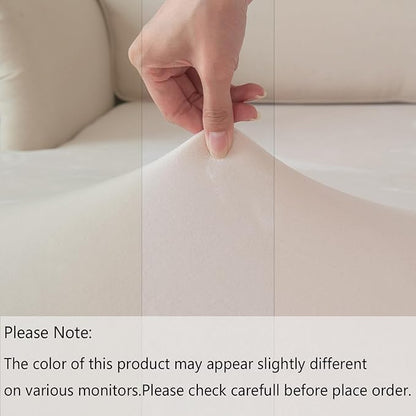 NAISI Waterproof Couch Cushion Covers Thick Velvet Fabric Washable Sofa Slipcovers 1 Piece Individual Sectional Couch Covers with Elastic Bottom(1 PC for Chaise Lounge,Ivory White)