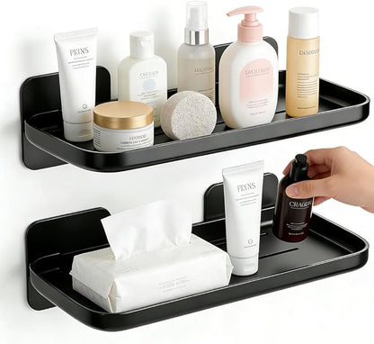 2pc Wall Mounted Floating Shelf, Acrylic Display Ledges with Edge Design, Small Space-Saving Display & Organizer for Living Room, Bathroom, Gaming Room, Office (Black)