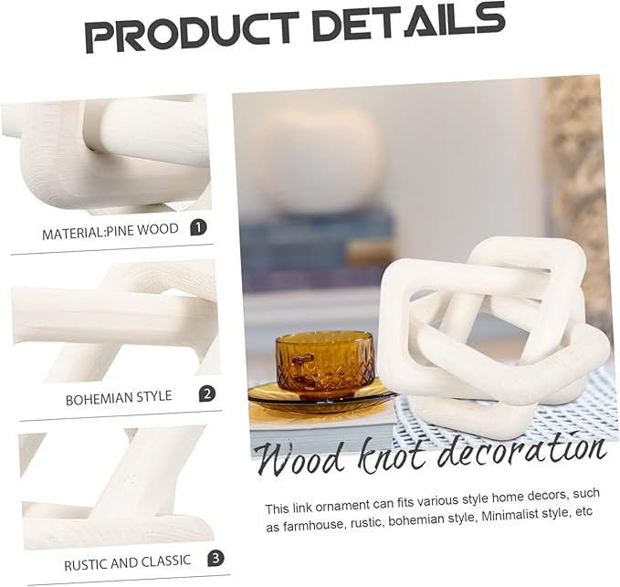 Wood Chain Link Decor for Rustic Home Minimalist Wall Hanging Accents Natural Wood Knot Decoration for Living Room and Shelf 30 Length