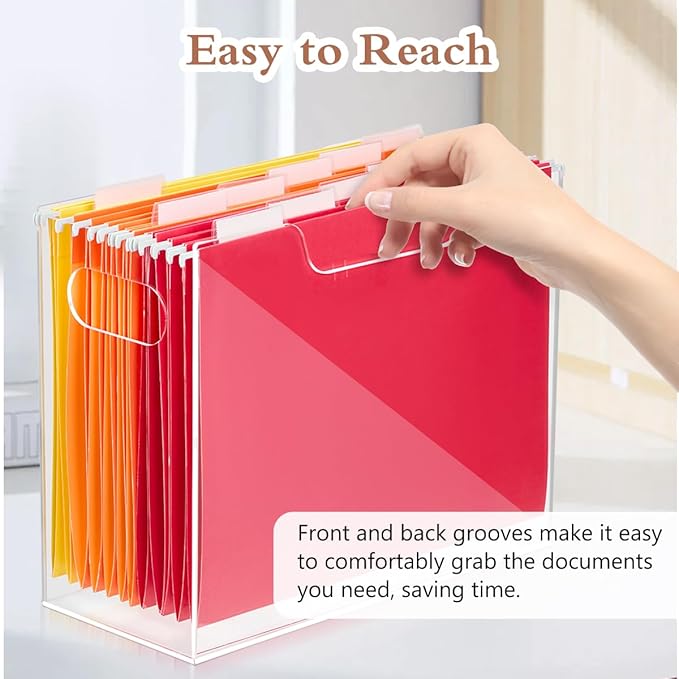 Jumyee Acrylic File Folder Organizer，Clear Hanging File Organizer Box for Letter Size/A4, Portable Desktop File Storage box for Desk Home Office School -1 Pack