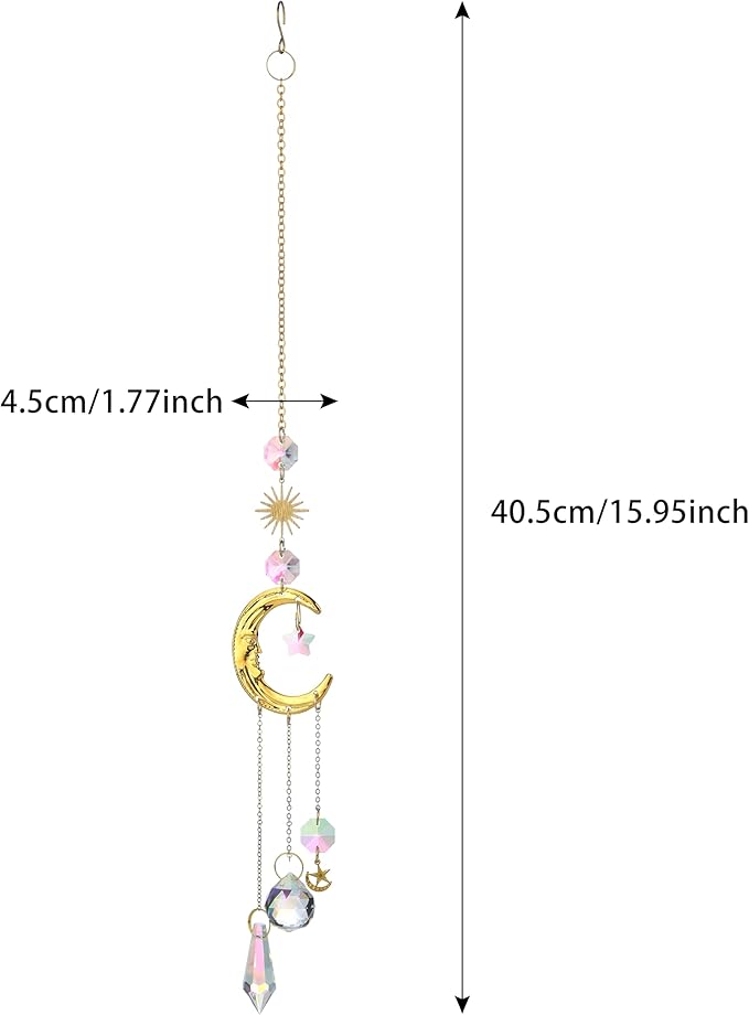 Suncatchers for Windows Hanging Moon Sun Light Catcher Indoor Decor Crystal Prism Sunlight Rainbow Maker