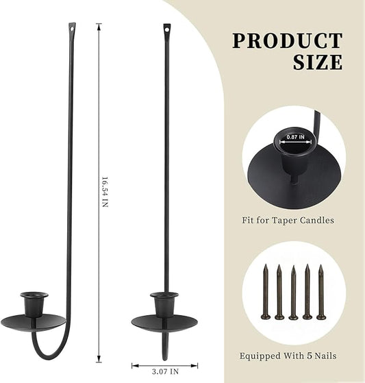 Black Wall Candle Holder Set of 4, Stylish Metal Wall Mount Candle Sconces, Modern Christmas Wall Decor for Living Room, Dining Room, Fireplace, and Farmhouse