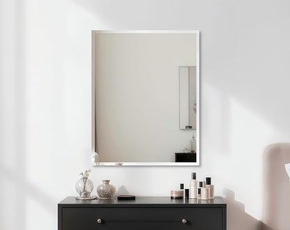 Frameless Rectangular Wall Mirror: Decorative Rectangle Mirrored Glass Vanity with Beveled Silver Edge for Bathroom Bedroom Livingroom Dining Room Entryway Hallway, 20 x 16 inch