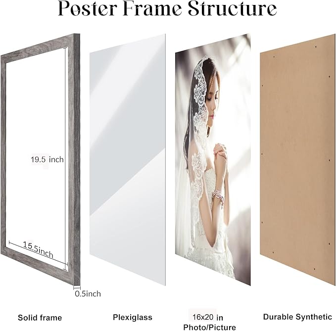 16x20 Frame Rustic Grey, 20x16 Picture Poster Frame, Horizontal Vertical Hanging, Large 16 by 20 Wall Gallery Family Concert Portrait Photo Frame Anniversary/Birthday/Wedding/Thank you/Christmas Gift