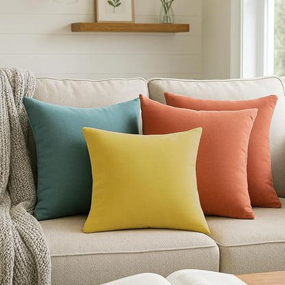 QUORGVES Yellow Velvet Pillow Covers 20x20 Inch Set of 2, Soft Solid Decorative Square Throw Pillow Covers, Decor Cushion Covers for Bed Sofa Couch Bedroom Living Room - Spring Summer Light Lemon