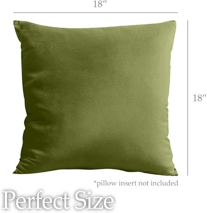 lalaLOOM Velvet Throw Pillow Covers, Set of 2, 18x18 Decorative Square Pillows Home Decor, Soft Accent Cases, Silky Machine Washable Pillowcases for Sofa, Couch, Bedroom, Living Room, Moss Green