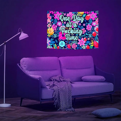 ADDWel Blacklight Floral Tapestry, Hippie Flower Tapestry Glow In The Dark, UV Reactive Black Light Upright Posters Wall Hanging for Bedroom Dorm Living Room Backdrop Decor