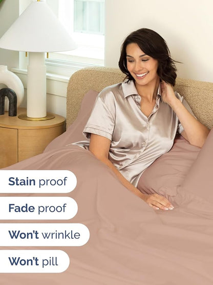 Extra Deep Twin XL Sheet Set - 4 Piece Breathable & Cooling Sheets - Hotel Luxury Bed Sheets Set - Easy & Secure Fit - Soft, Wrinkle Free & Comfy Sheets Set - Mauve Sheet Set with Extra Deep Pockets