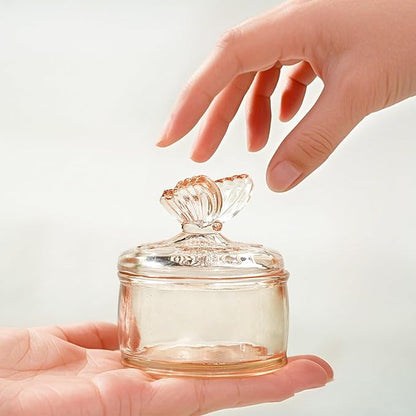 kanpura Embossed Glass Candy Dish with Lid Covered Candy Dish Decorative Glass Jars Jewelry Box for Christmas Party Buffet Decorative(Pink Coffee)