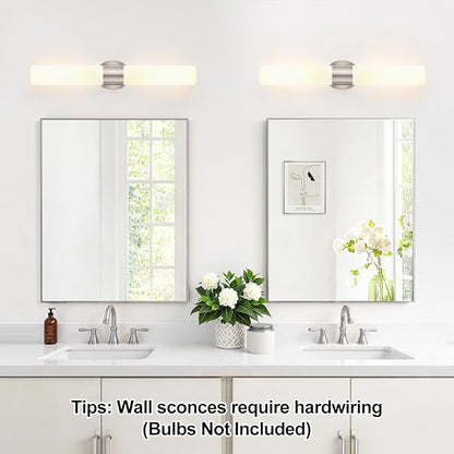 Wall Sconces Set of Two, Modern Bathroom Sconces Wall Lighting with Milky White Glass, Brushed Nickel Sconces Wall Decor Set of 2 for Bathroom Mirror Bedroom Living Room Hallway