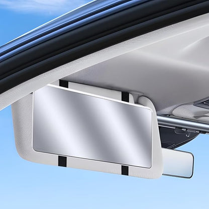 Car Sun Visor Vanity Mirror, Vehicle Sun-Shading Cosmetic Makeup Mirror with Straps, Large Automotive Interior Rear View Travel Accessories, Universal for SUV, Sedan, Truck(White)