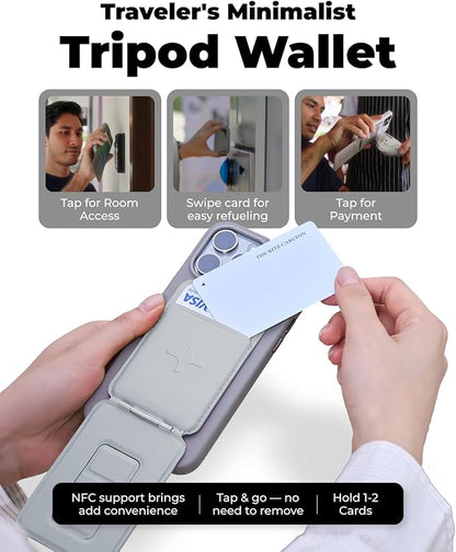 MOFT Phone Tripod Wallet x Tombogo for iPhone, Mulit-Angles, Lightweight & Portable Phone Stand, MOVAS Vegan Leather Phone Wallet, Strong Magnets, NFC Card Holder, Jet Black (with Card Slot)
