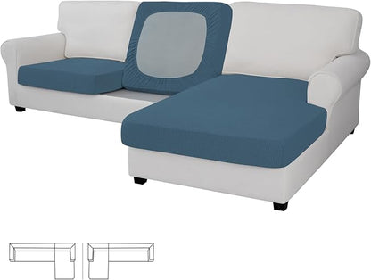 Easy-Going Stretch 3 Pieces Couch Cushion Covers for Sectional Sofa Left/Right L Shape Chaise Lounge Sofa Seat slipcover Anti-Slip Sofa Cover Soft (2 Seater + 1 Chaise, Bluestone)