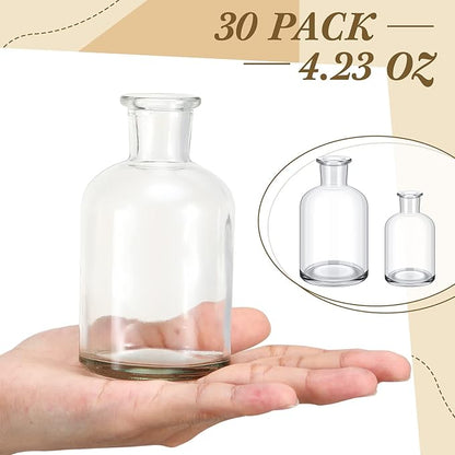Lallisa 30 Pcs 4 Inches Small Glass Bud Vases Bulk Mini Flower Vases for Centerpieces Decorative Glass Bottles Vintage Rustic Decoration for Wedding Dining Table Home Decor