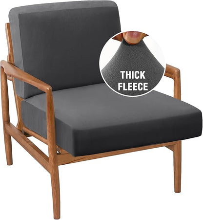 H.VERSAILTEX Fleece Accent Chair Cover Couch Cushion Covers 2 Piece Armchair Cover Thick Soft Sofa Cushion Covers for Mid-Century Modern Accent Chair(Seat Cushion Cover Plus Back Cushion Cover, Grey)