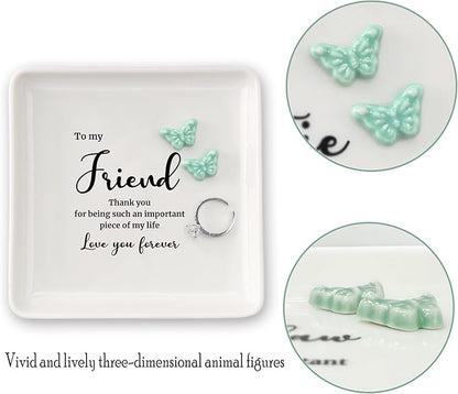 HOME SMILE Friend Birthday Christmas Gifts for Women-Butterfly Ring Dish Jewelry Tray-Friend Gift for Galentines Day Gradutinon Fareweell Present-Thank You for Being Such An Important Piece