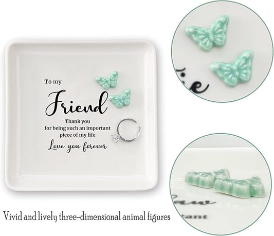 HOME SMILE Friend Birthday Christmas Gifts for Women-Butterfly Ring Dish Jewelry Tray-Friend Gift for Galentines Day Gradutinon Fareweell Present-Thank You for Being Such An Important Piece