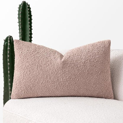 MIULEE Textured Boucle Throw Pillow Cover Pink Accent Solid Lumbar Pillow Case Spring Valentine Decorative Soft Pack of 1 Couch Cushion Chair Sofa Bedroom Livingroom Home Decor,12x20 Inch