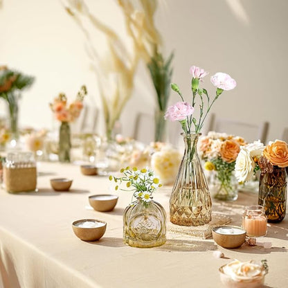 Amber Glass Bud Vases Set of 12, Gold Mini Flower Vase for Centerpieces, Small Vases in Bulk for Wedding Decorations, Vintage Vase for Table, Recepetion, Home Décor