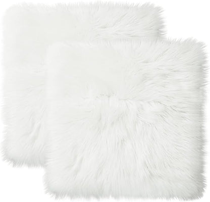 Softlife Square Faux Fur Sheepskin Chair Cover Seat Cushion Pad Super Soft Area Rugs for Living Bedroom Sofa (1.6ft x 1.6ft, White, pack of 2)