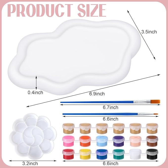 MotiMind 4 Set Ceramics to Paint Cloud Jewelry Tray Ready to Paint Your Own Ceramic Ring Dish Holder DIY Unpainted Plaster Trinket Dish Paintable Tray Crafts with Brush Palette for Adults