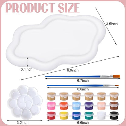 MotiMind 4 Set Ceramics to Paint Cloud Jewelry Tray Ready to Paint Your Own Ceramic Ring Dish Holder DIY Unpainted Plaster Trinket Dish Paintable Tray Crafts with Brush Palette for Adults